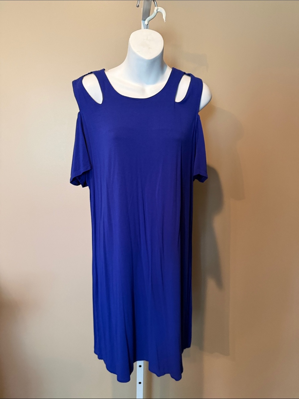 Cold-Shoulder Midi Dress in Cobalt Blue with cut outs around neck line